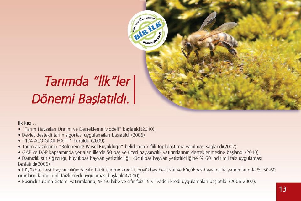 GAP ve DAP kapsamında yer alan illerde 50 baş ve üzeri hayvancılık yatırımlarının desteklenmesine başlandı (2010).