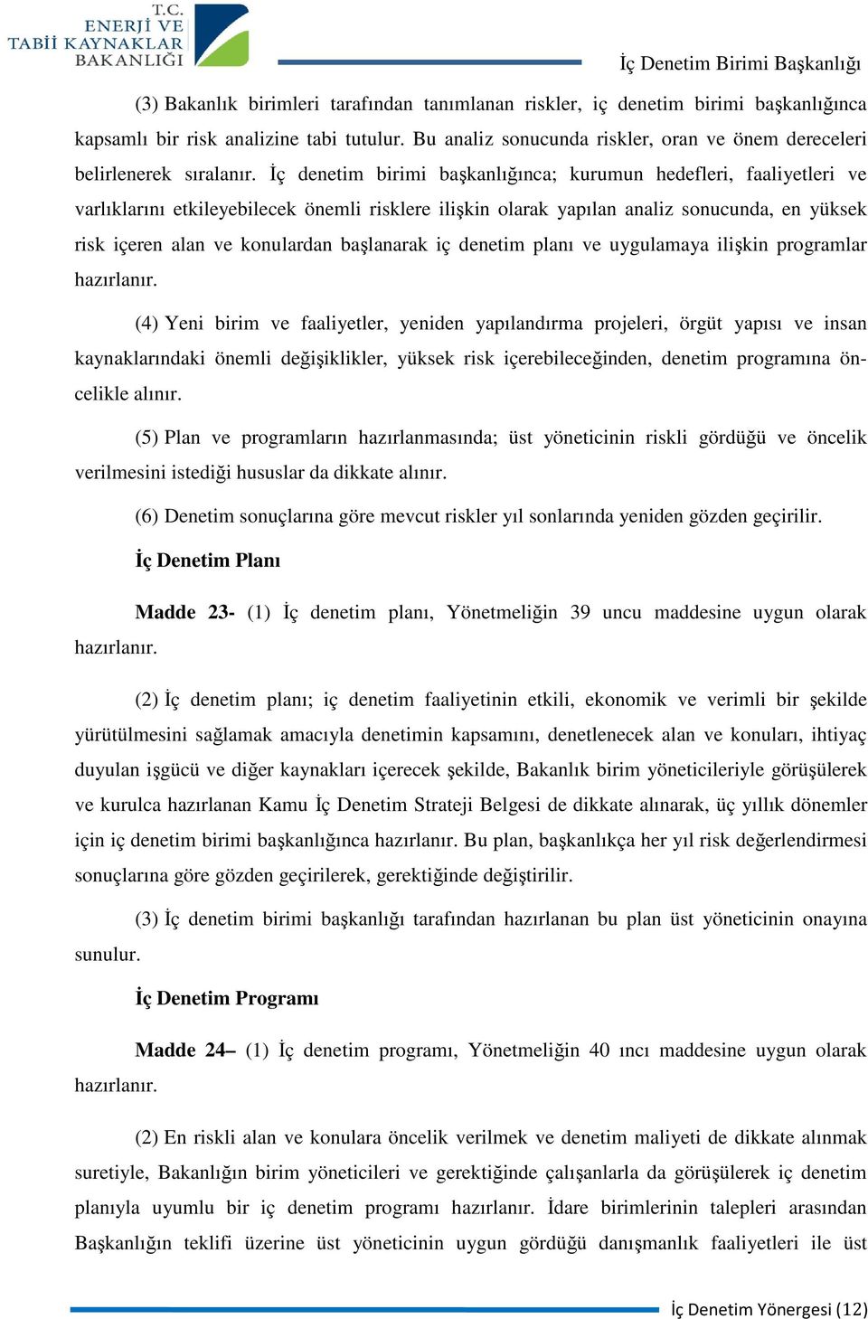 İç denetim birimi başkanlığınca; kurumun hedefleri, faaliyetleri ve varlıklarını etkileyebilecek önemli risklere ilişkin olarak yapılan analiz sonucunda, en yüksek risk içeren alan ve konulardan