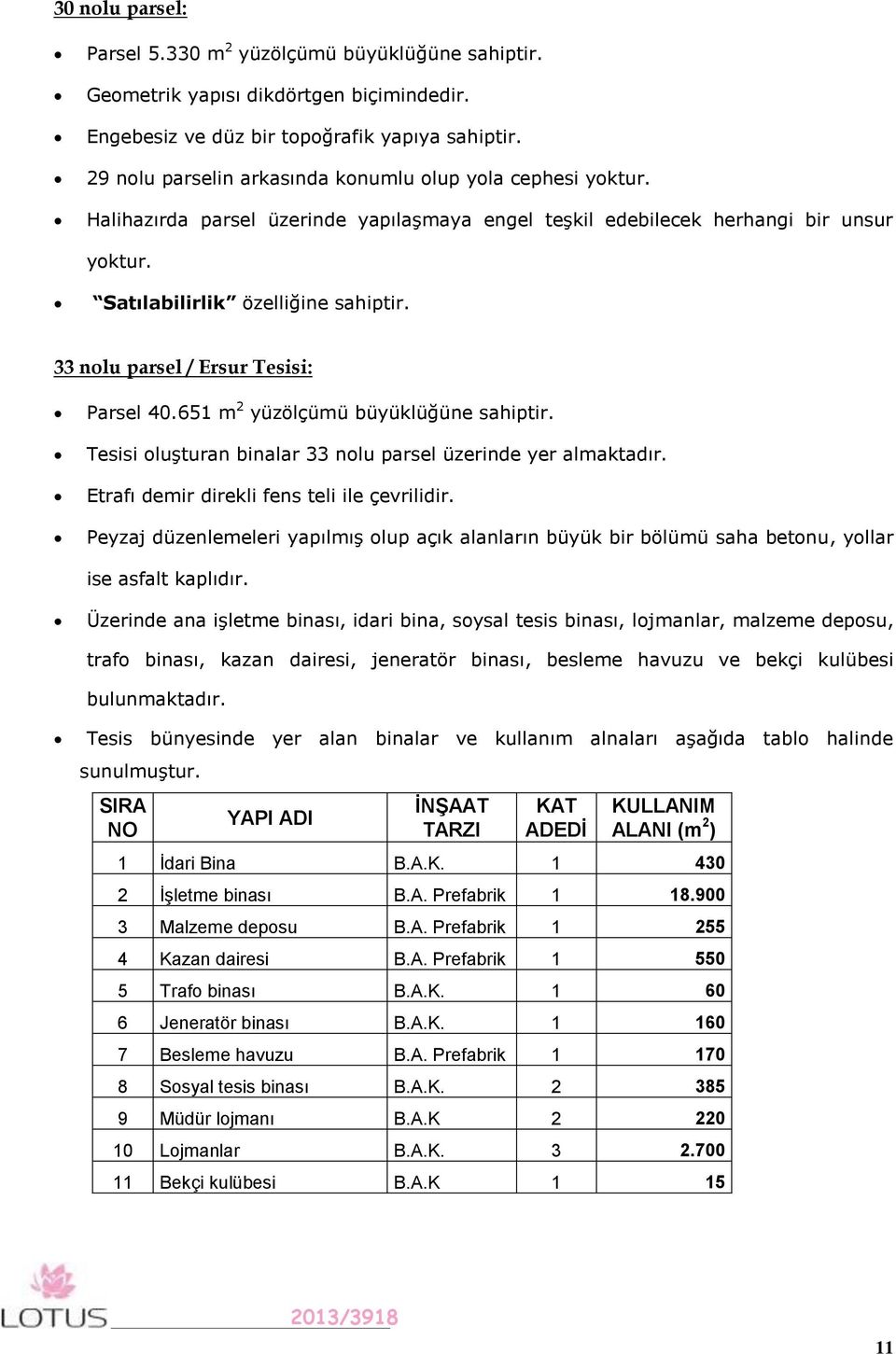 33 nolu parsel / Ersur Tesisi: Parsel 40.651 m 2 yüzölçümü büyüklüğüne sahiptir. Tesisi oluşturan binalar 33 nolu parsel üzerinde yer almaktadır. Etrafı demir direkli fens teli ile çevrilidir.