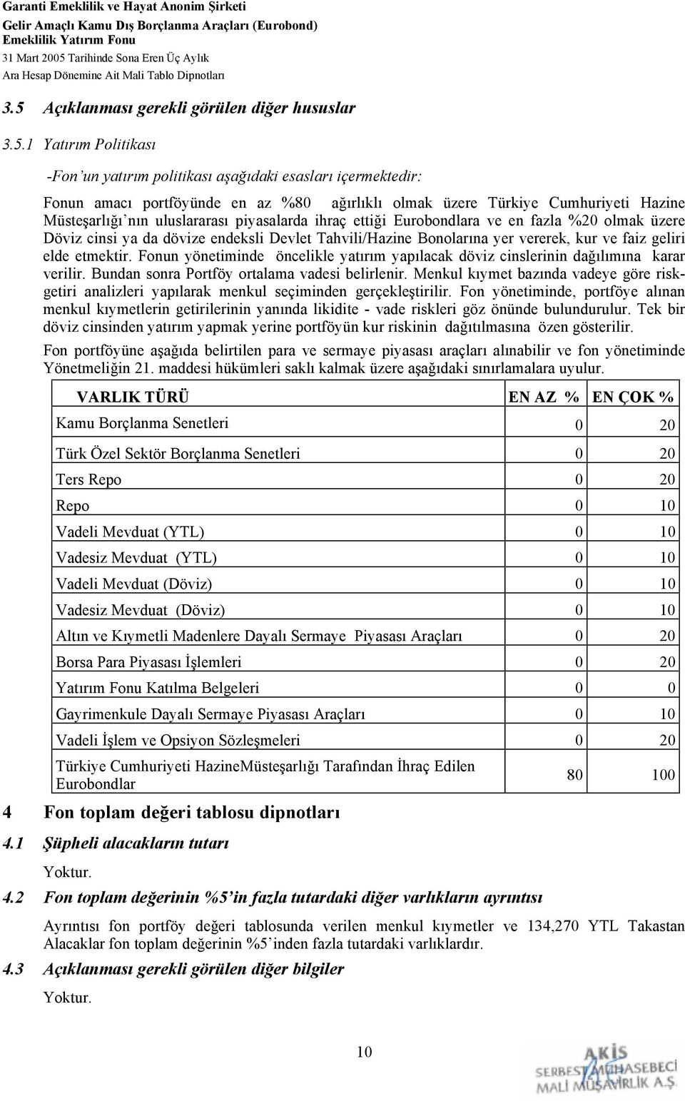 Açıklanması gerekli görülen diğer hususlar 3.5.