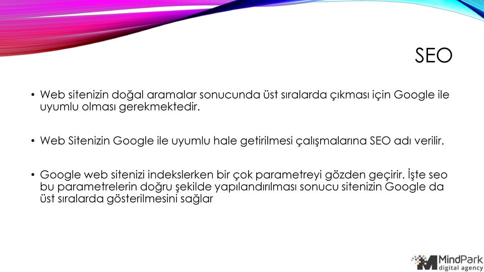 Google web sitenizi indekslerken bir çok parametreyi gözden geçirir.