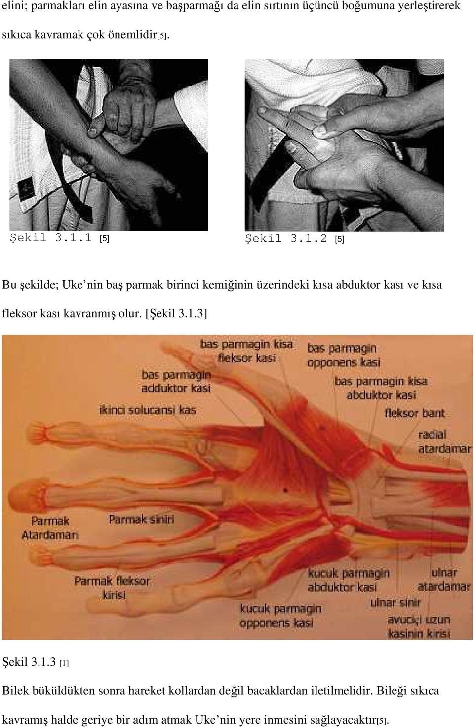 1 [5] Şekil 3.1.2 [5] Bu şekilde; Uke nin baş parmak birinci kemiğinin üzerindeki kısa abduktor kası ve kısa fleksor