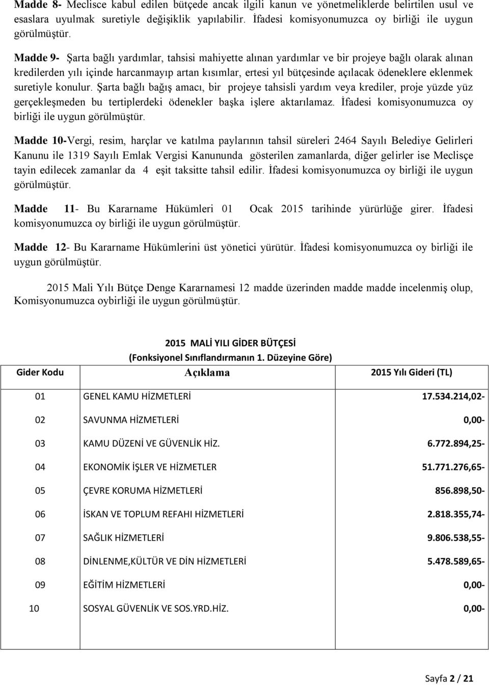 Madde 9- Şarta bağlı yardımlar, tahsisi mahiyette alınan yardımlar ve bir projeye bağlı olarak alınan kredilerden yılı içinde harcanmayıp artan kısımlar, ertesi yıl bütçesinde açılacak ödeneklere