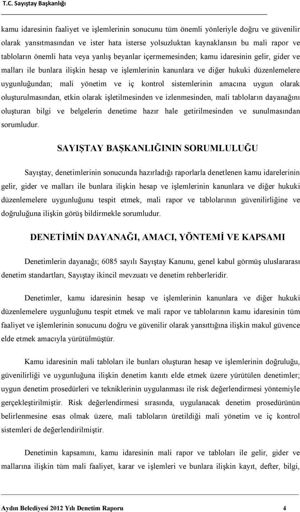 kontrol sistemlerinin amacına uygun olarak oluşturulmasından, etkin olarak işletilmesinden ve izlenmesinden, mali tabloların dayanağını oluşturan bilgi ve belgelerin denetime hazır hale