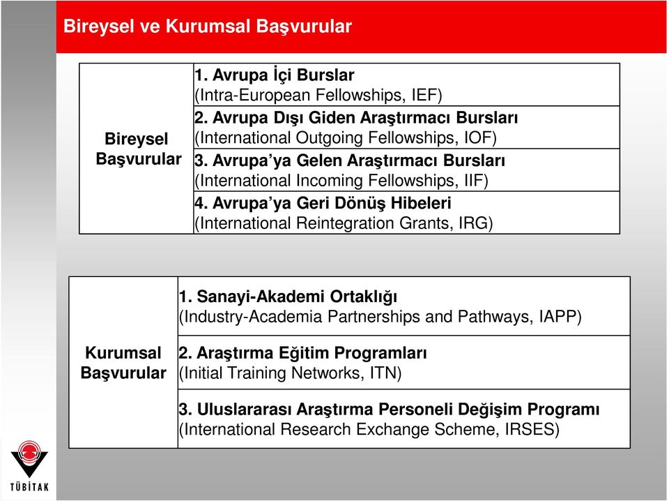 Avrupa ya Gelen Araştırmacı Bursları (International Incoming Fellowships, IIF) 4.