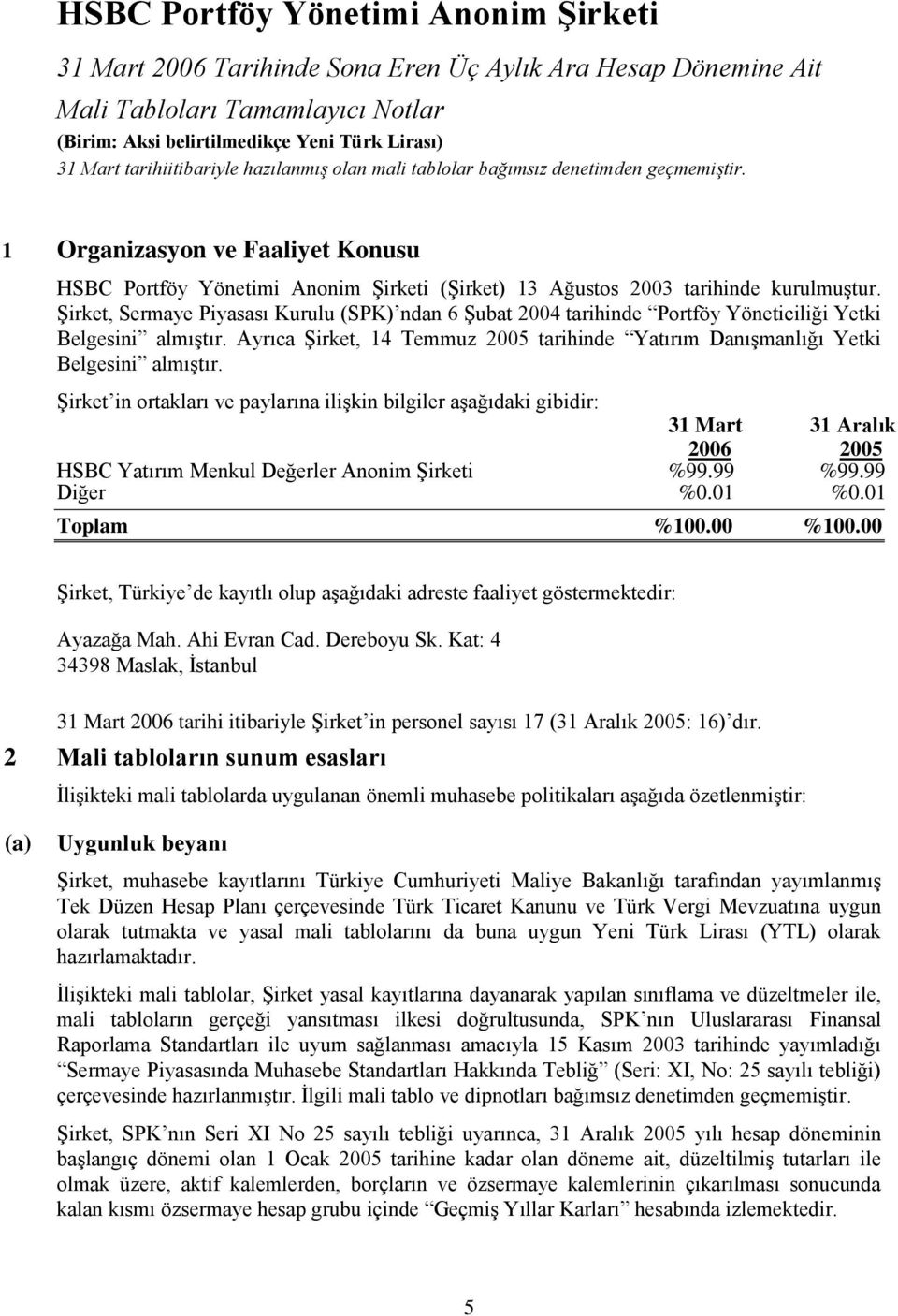 Şirket, Sermaye Piyasası Kurulu (SPK) ndan 6 Şubat 2004 tarihinde Portföy Yöneticiliği Yetki Belgesini almıştır. Ayrıca Şirket, 14 Temmuz 2005 tarihinde Yatırım Danışmanlığı Yetki Belgesini almıştır.