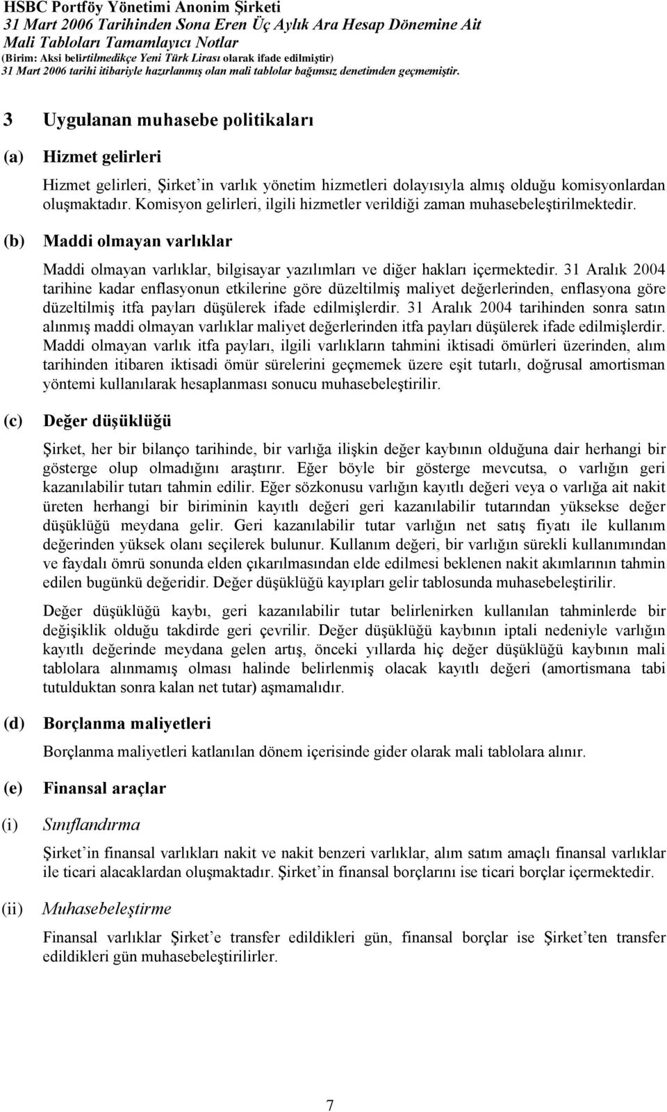 31 Aralık 2004 tarihine kadar enflasyonun etkilerine göre düzeltilmiş maliyet değerlerinden, enflasyona göre düzeltilmiş itfa payları düşülerek ifade edilmişlerdir.