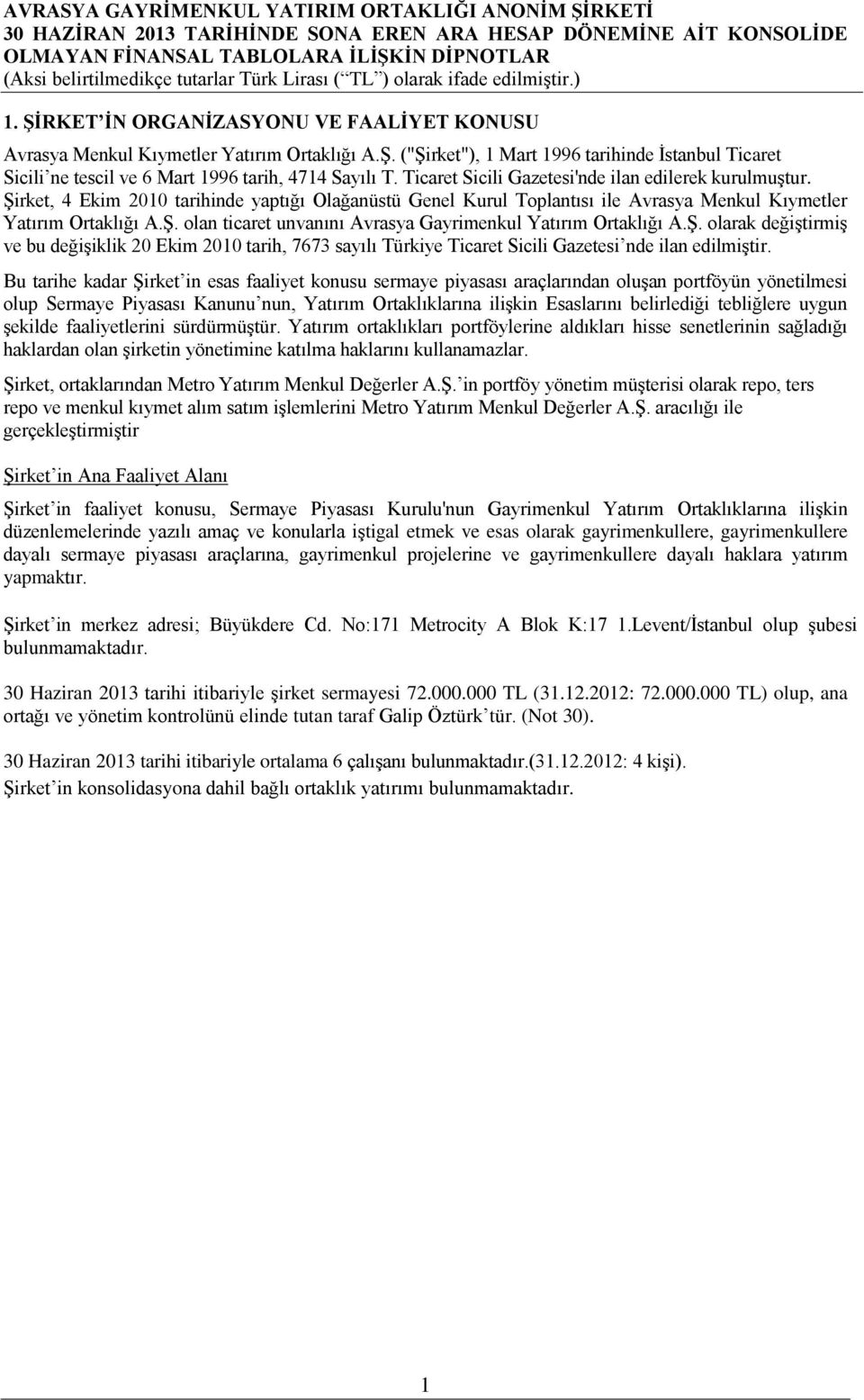 Ş. olarak değiştirmiş ve bu değişiklik 20 Ekim 2010 tarih, 7673 sayılı Türkiye Ticaret Sicili Gazetesi nde ilan edilmiştir.