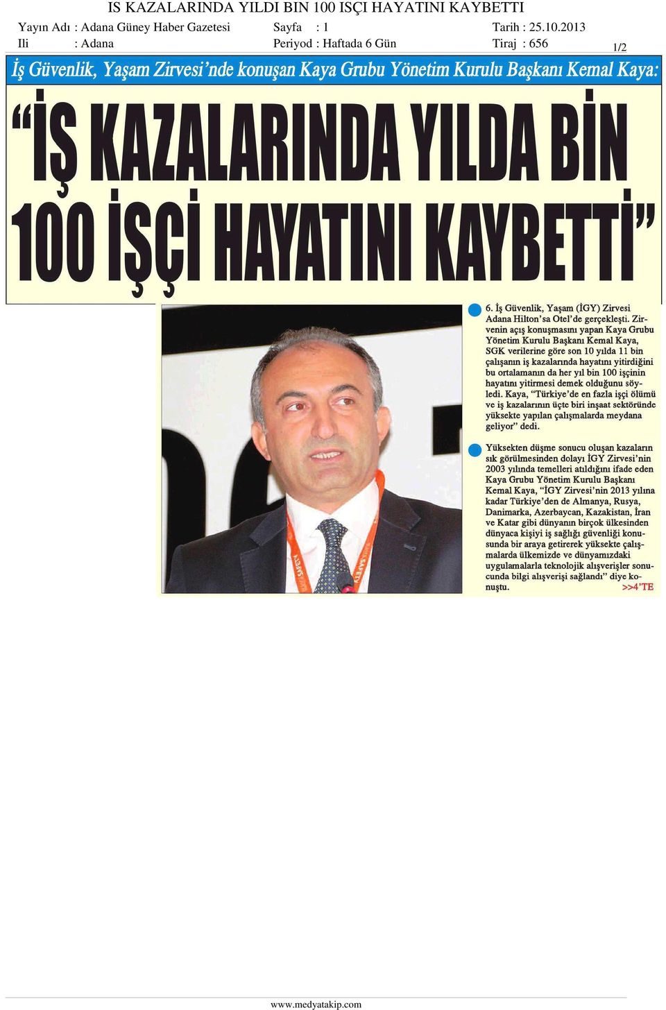 Güney Haber Gazetesi Sayfa : 1 Ili :