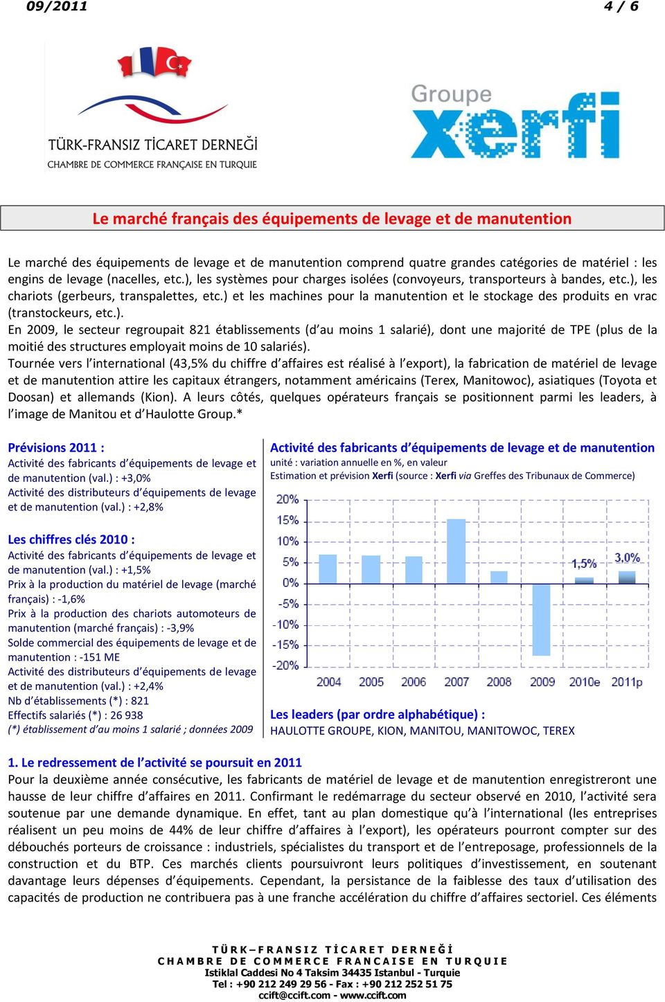 ) et les machines pour la manutention et le stockage des produits en vrac (transtockeurs, etc.). En 2009, le secteur regroupait 821 établissements (d au moins 1 salarié), dont une majorité de TPE (plus de la moitié des structures employait moins de 10 salariés).