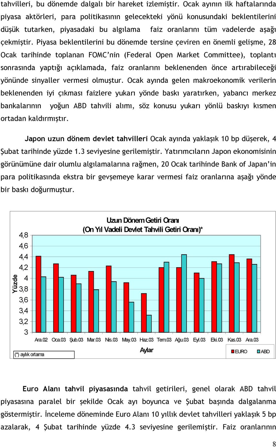 Piyasa beklentilerini bu dönemde tersine çeviren en önemli gelişme, 8 Ocak tarihinde toplanan FOMC nin (Federal Open Market Committee), toplantı sonrasında yaptığı açıklamada, faiz oranlarını