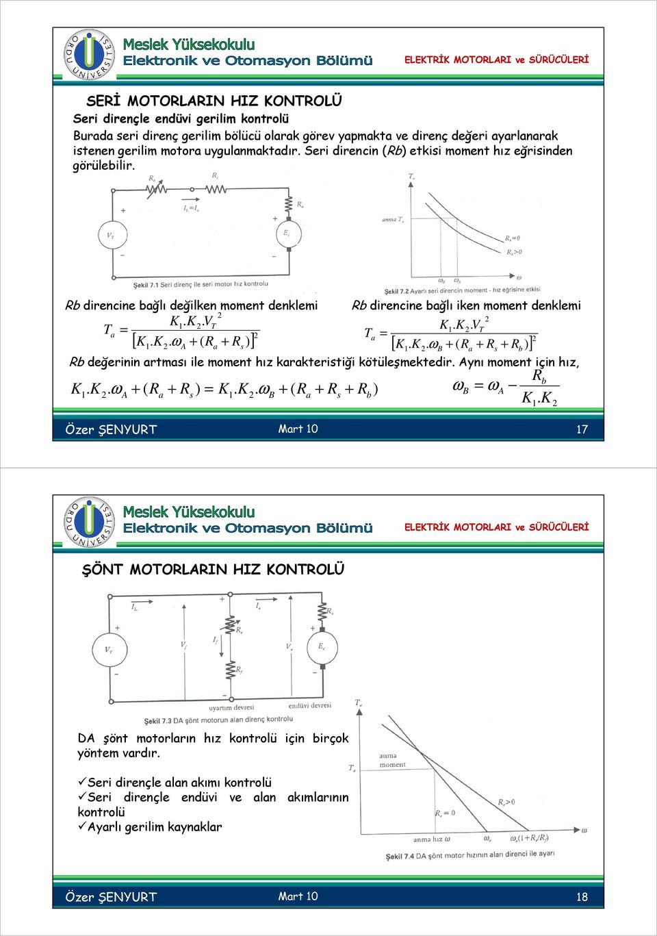 . ω + ( + + )] Özer ŞENYU Mrt 0 7. b değerinin rtmsı ile moment hız krkteristiği kötüleşmektedir. Aynı moment için hız,. ω + ( + ).. ω + ( + +. A s B s b ) B. s b b ωb ωa.