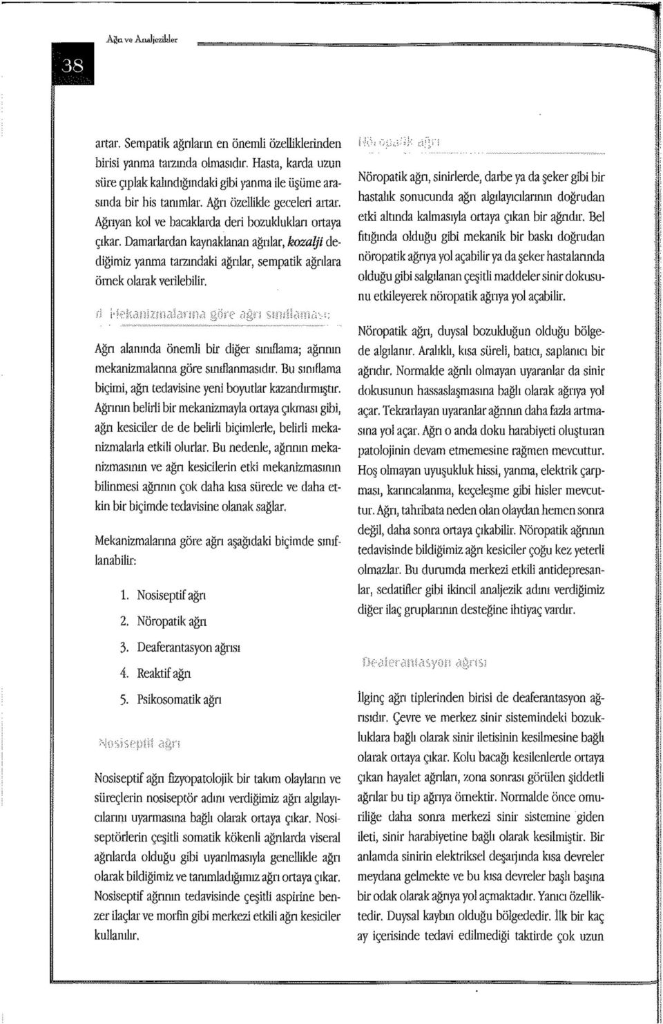 Damarlardan kaynaklanan ağrılar, kozalji dediğimiz yanma tarzındaki ağrılar, sempatik ağrılara örnek olarak verilebilir.