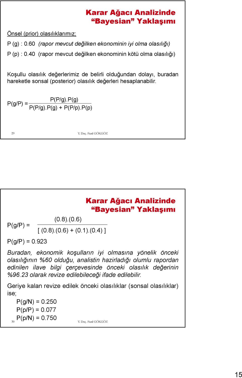 P(g/P) P(P/g).P(g).. P(g/P) = P(P/g).P(g) + P(P/p).P(p) 29 P(g/P) = P(g/P) = 0.923 (0.