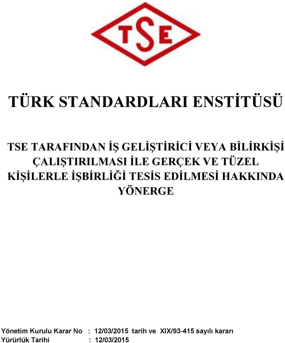 TESİS EDİLMESİ HAKKINDA YÖNERGE Yönetim Kurulu Karar No :