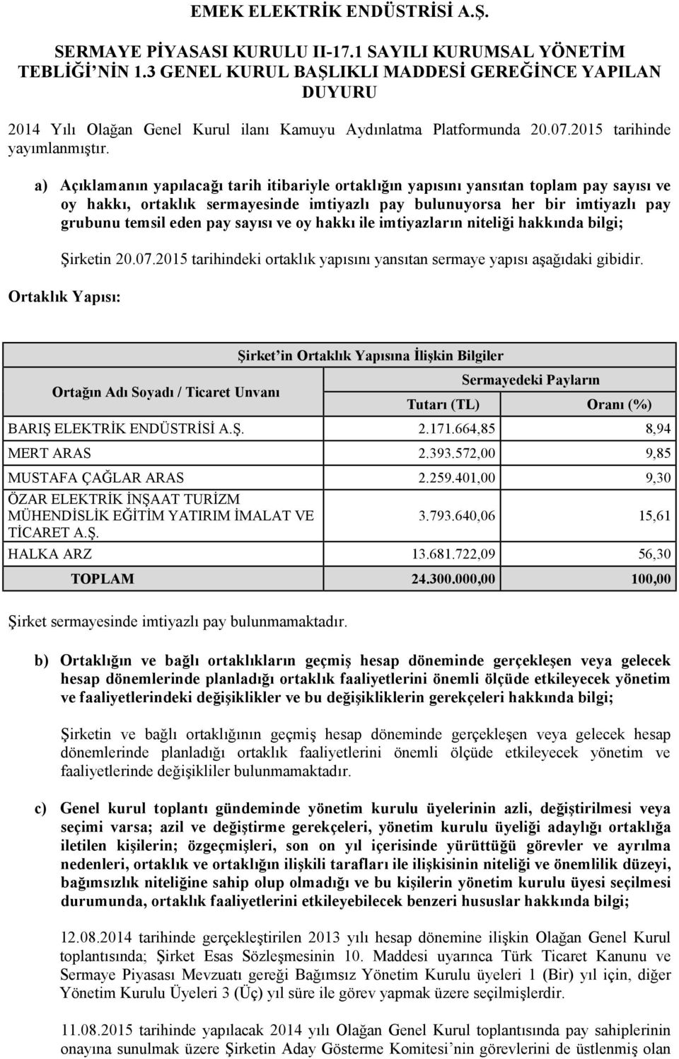 a) Açıklamanın yapılacağı tarih itibariyle ortaklığın yapısını yansıtan toplam pay sayısı ve oy hakkı, ortaklık sermayesinde imtiyazlı pay bulunuyorsa her bir imtiyazlı pay grubunu temsil eden pay