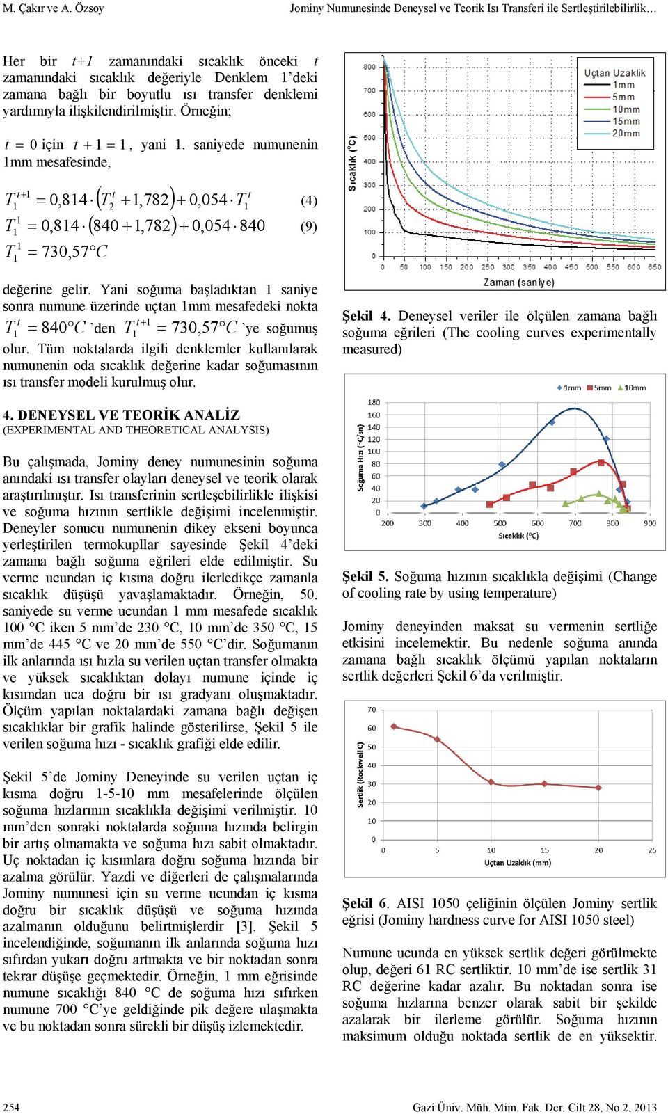 yardımıyla ilişkilendirilmişir. Örneğin; = 0 için + =, mm meafeinde, yani. aniyede numunenin ( 0,84 +,78) + 0, 054 0,84 (840 +,78) + 0, 054 840 = 730,57 C + = 0 = (4) (9) değerine gelir.