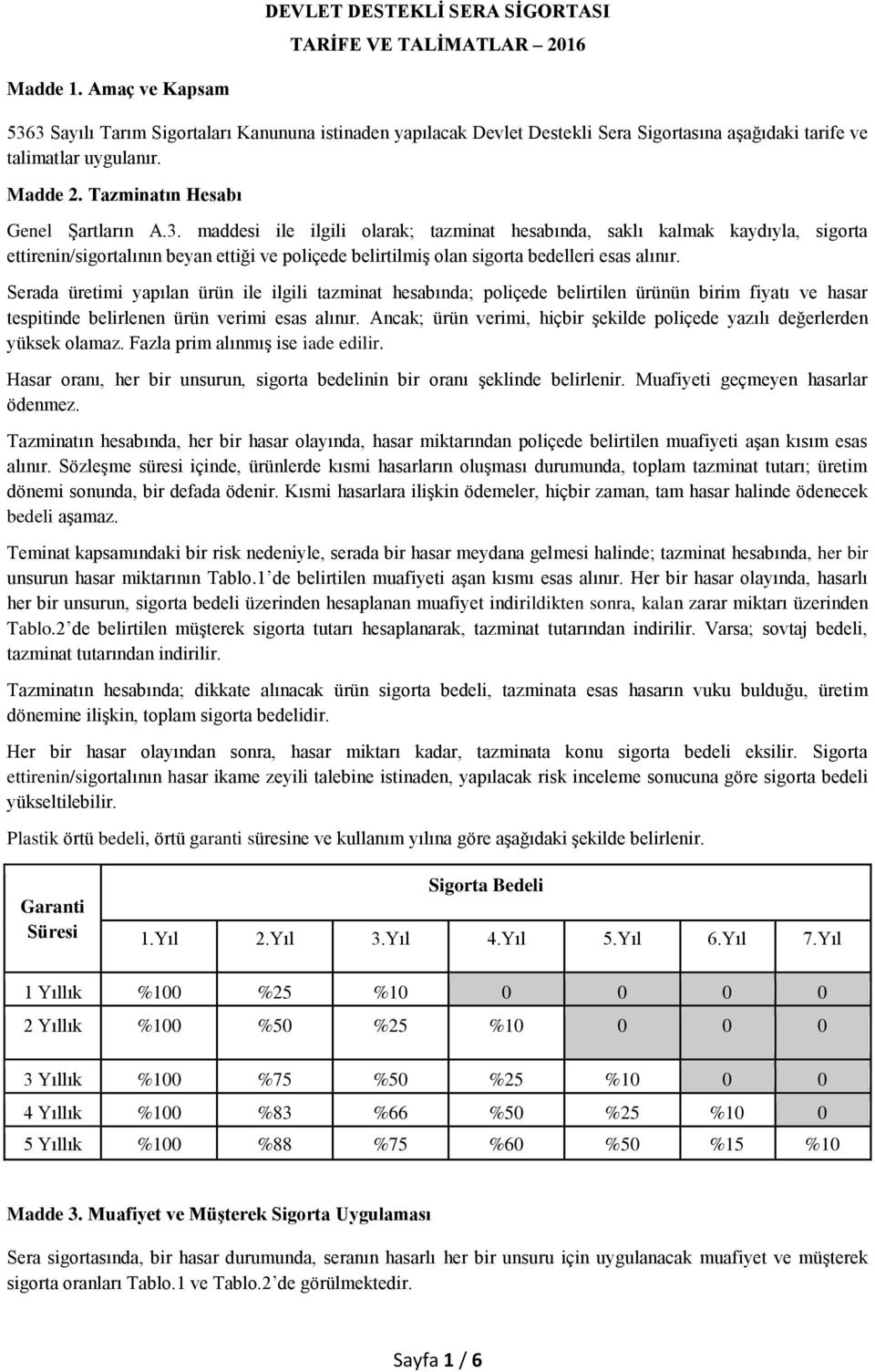 Serada üretimi yapılan ürün ile ilgili tazminat hesabında; poliçede belirtilen ürünün birim fiyatı ve hasar tespitinde belirlenen ürün verimi esas alınır.