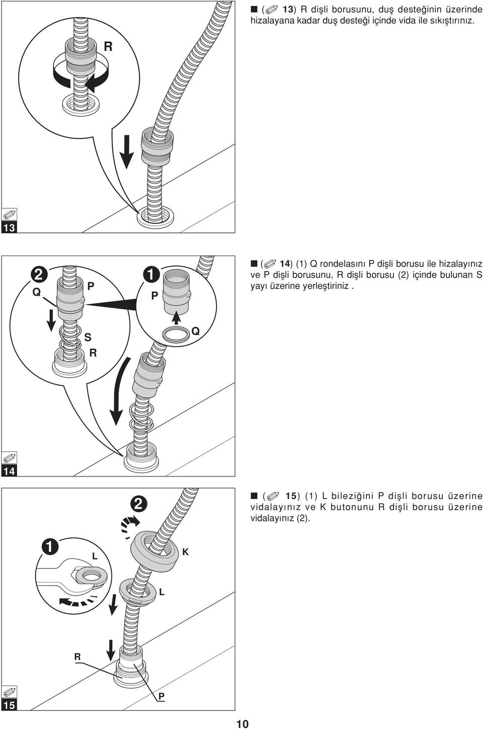 ( R 3 Q P P 4) () Q rondelas n P diflli borusu ile hizalay n z ve P diflli borusunu, R diflli
