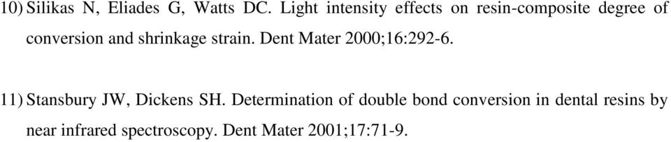 shrinkage strain. Dent Mater 2000;16:292-6. 11) Stansbury JW, Dickens SH.