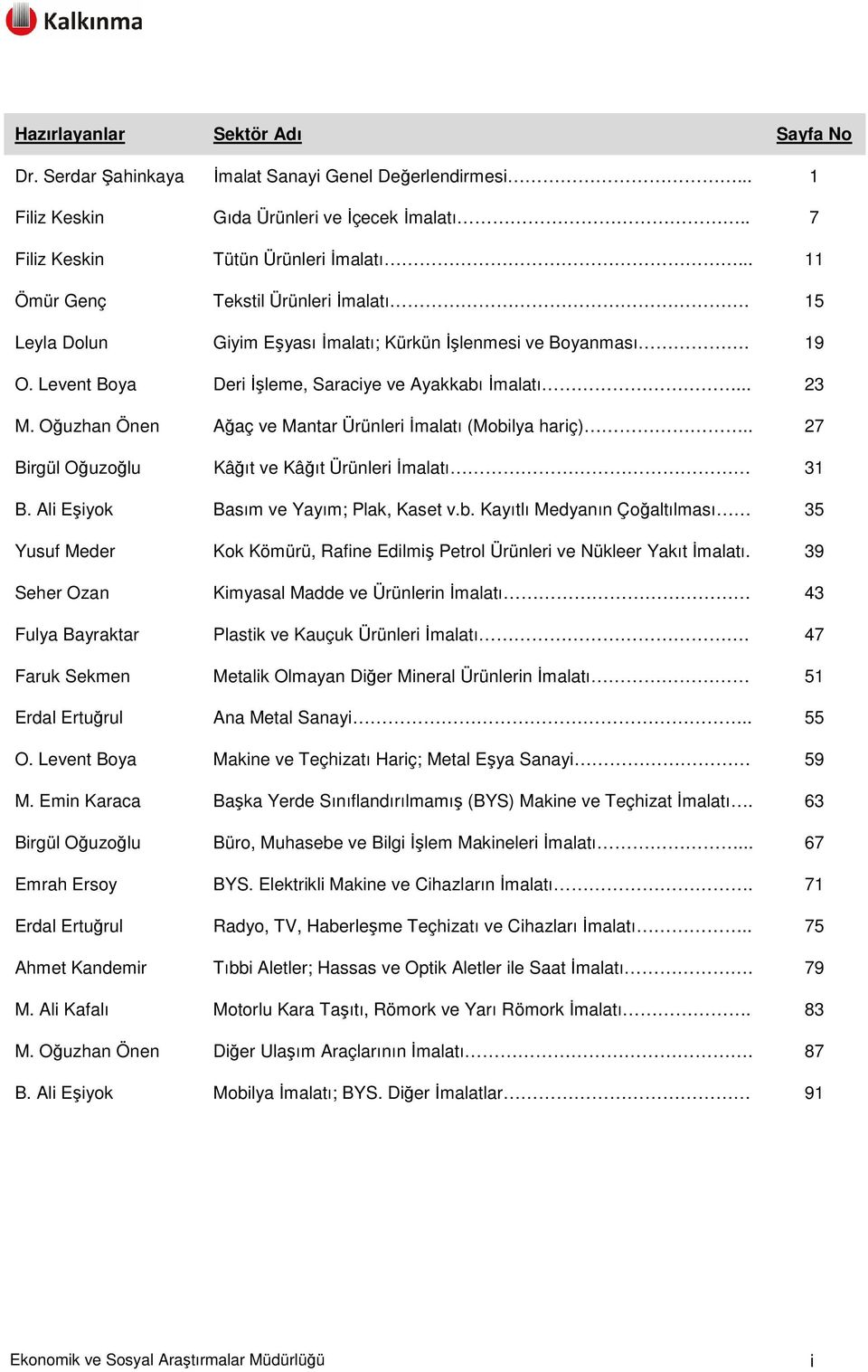 Oğuzhan Önen Ağaç ve Mantar Ürünleri İmalatı (Mobilya hariç).. 27 Birgül Oğuzoğlu Kâğıt ve Kâğıt Ürünleri İmalatı 31 B. Ali Eşiyok Basım ve Yayım; Plak, Kaset v.b. Kayıtlı Medyanın Çoğaltılması 35 Yusuf Meder Kok Kömürü, Rafine Edilmiş Petrol Ürünleri ve Nükleer Yakıt İmalatı.