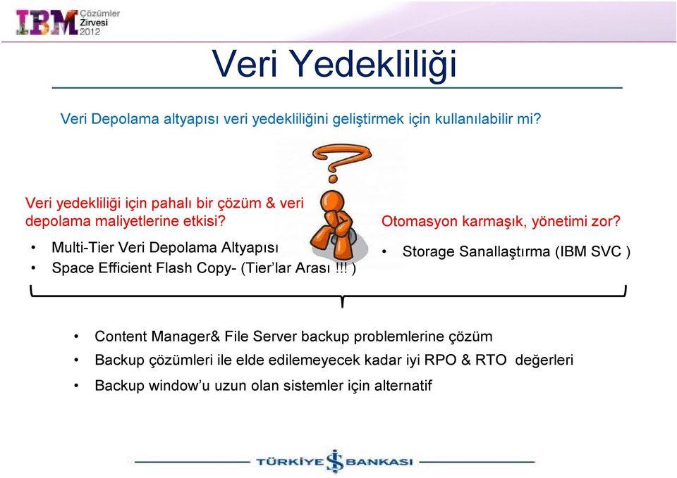 Multi-Tier Veri Depolama Altyapısı Space Efficient Flash Copy- (Tier lar Arası!!! ) Otomasyon karmaşık, yönetimi zor?