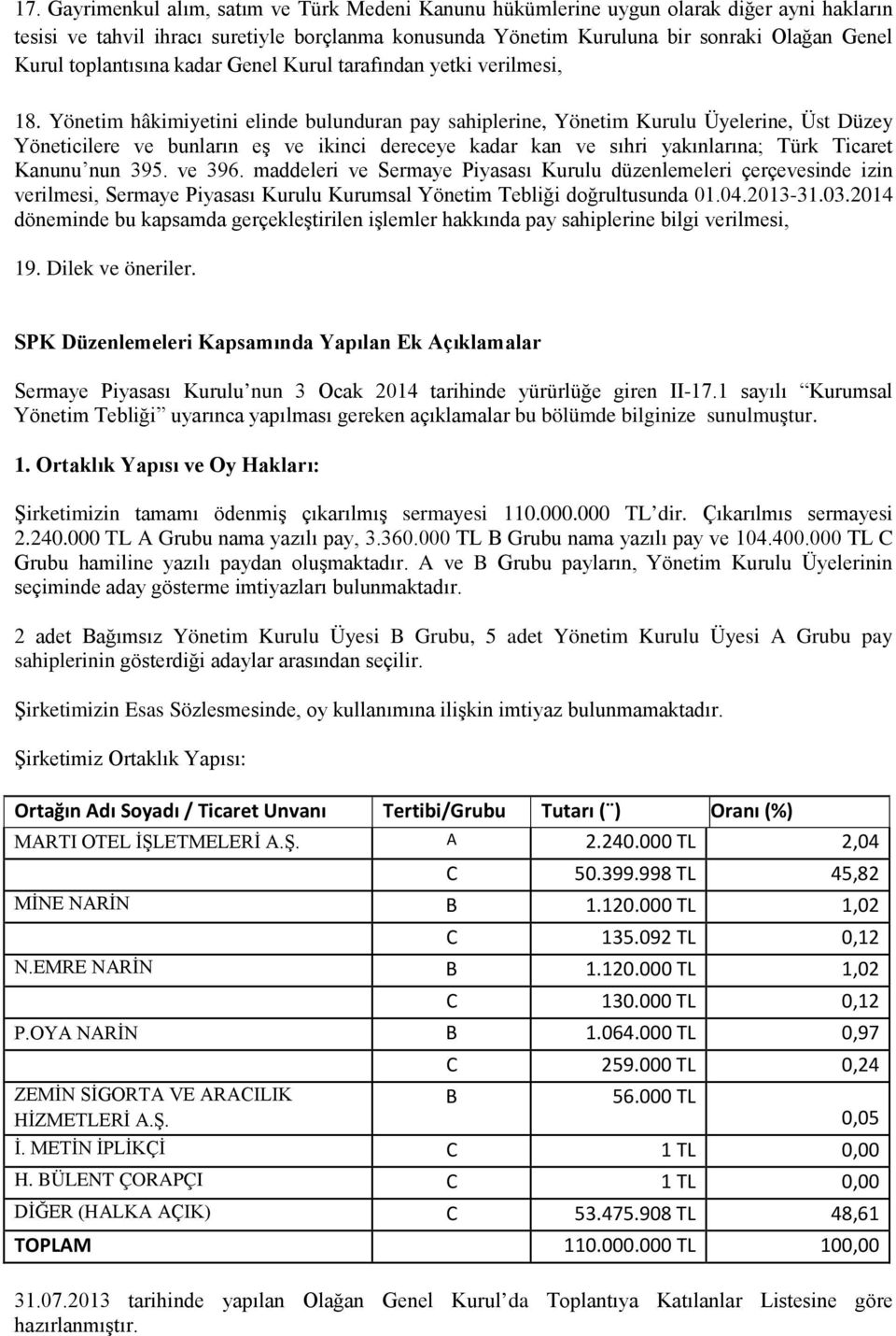 Yönetim hâkimiyetini elinde bulunduran pay sahiplerine, Yönetim Kurulu Üyelerine, Üst Düzey Yöneticilere ve bunların eş ve ikinci dereceye kadar kan ve sıhri yakınlarına; Türk Ticaret Kanunu nun 395.