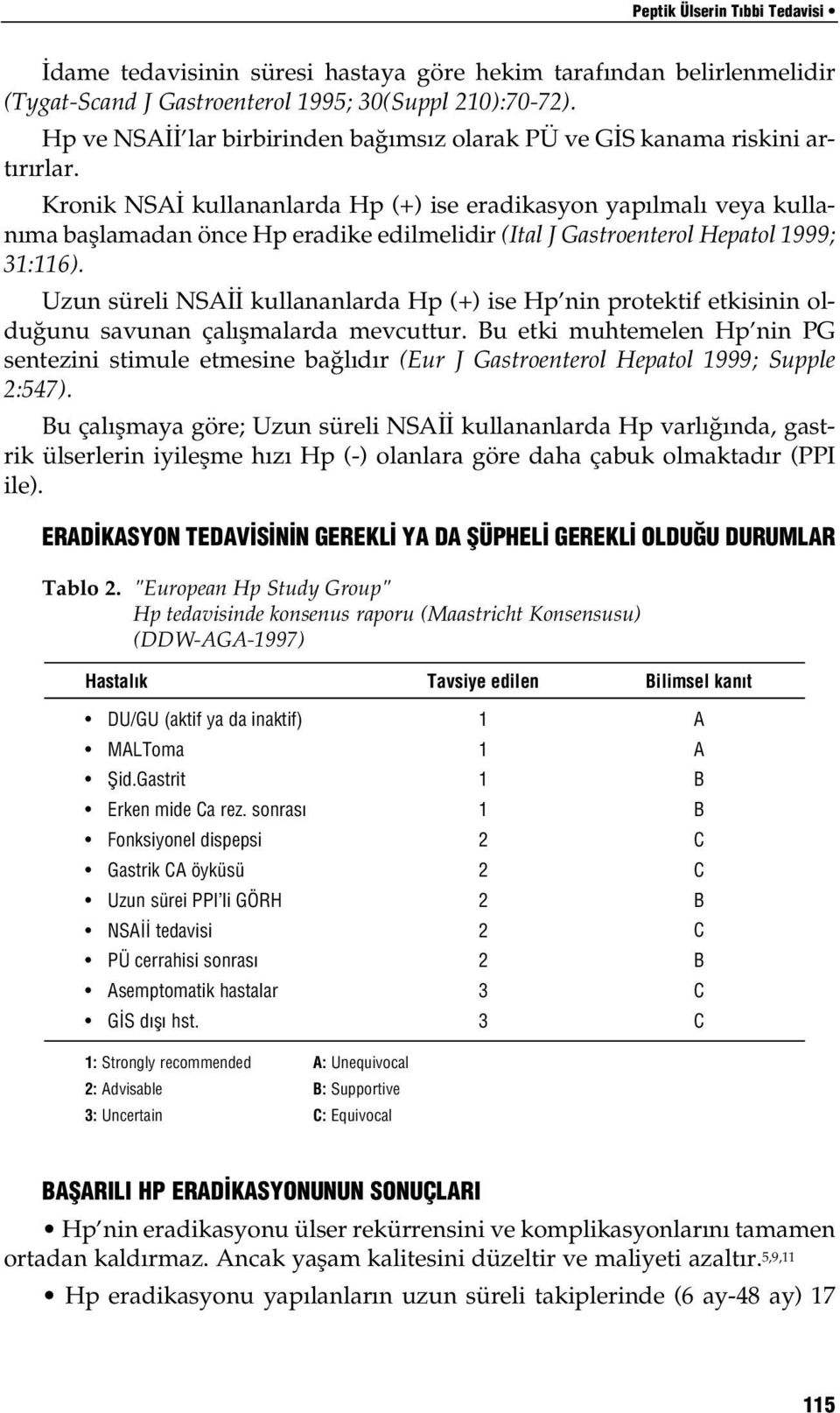 Kronik NSA kullananlarda Hp (+) ise eradikasyon yap lmal veya kullan ma bafllamadan önce Hp eradike edilmelidir (Ital J Gastroenterol Hepatol 999; 3:6).