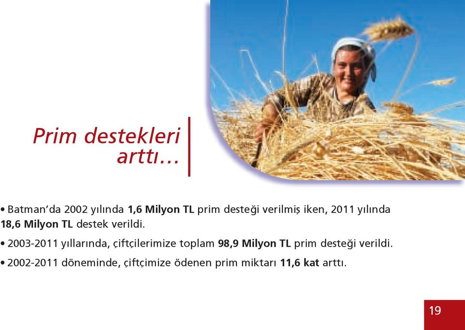 2003-2011 yıllarında, çiftçilerimize toplam 98,9 Milyon TL prim