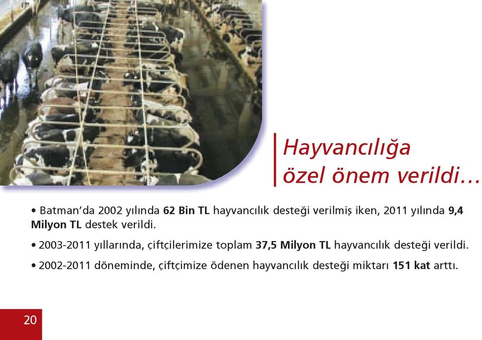 2003-2011 yıllarında, çiftçilerimize toplam 37,5 Milyon TL hayvancılık desteği