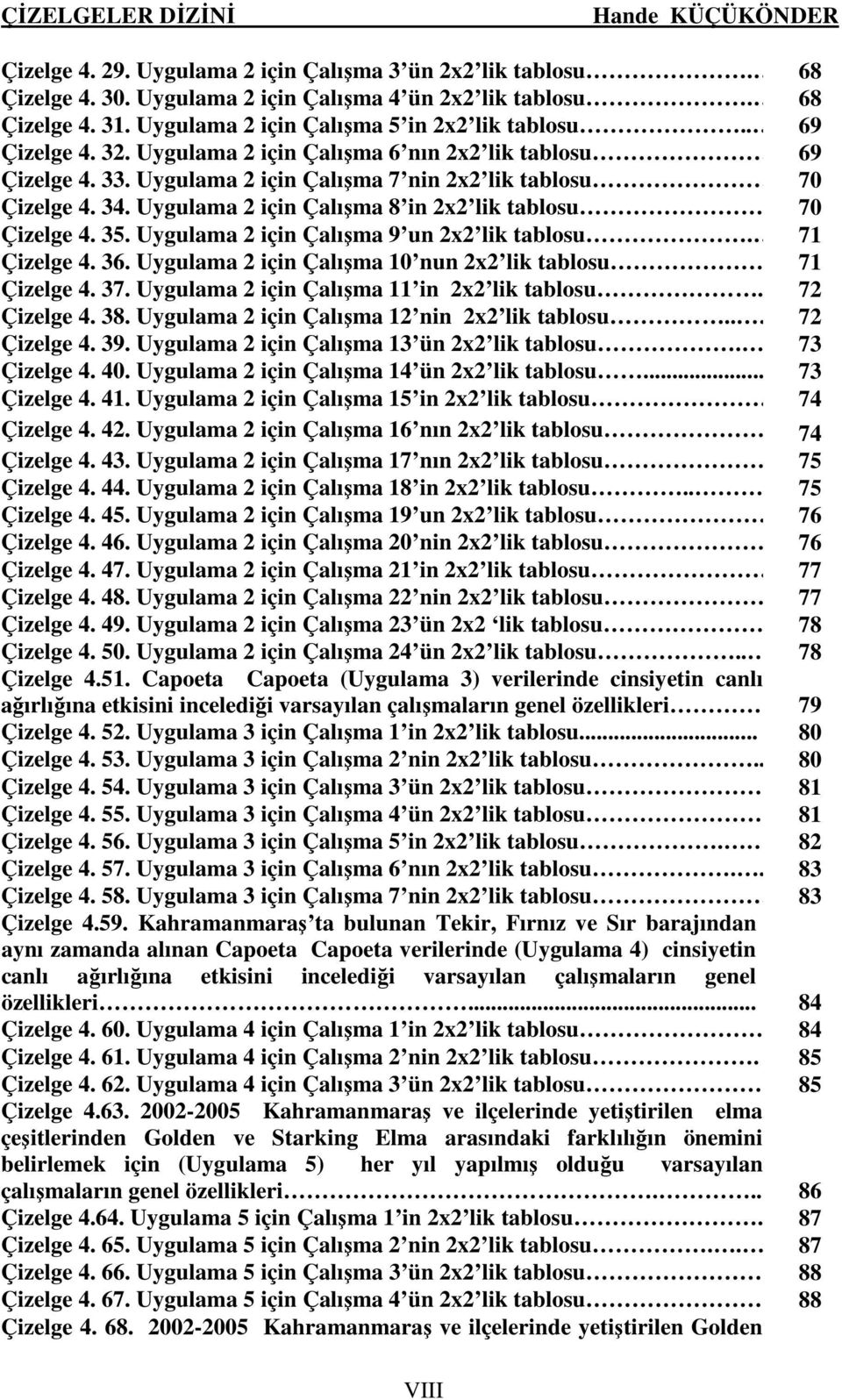 Uygulama 2 çn Çalışma 9 un 2x2 lk tablosu. 71 Çzelge 4. 36. Uygulama 2 çn Çalışma 10 nun 2x2 lk tablosu 71 Çzelge 4. 37. Uygulama 2 çn Çalışma 11 n 2x2 lk tablosu.. 72 Çzelge 4. 38.