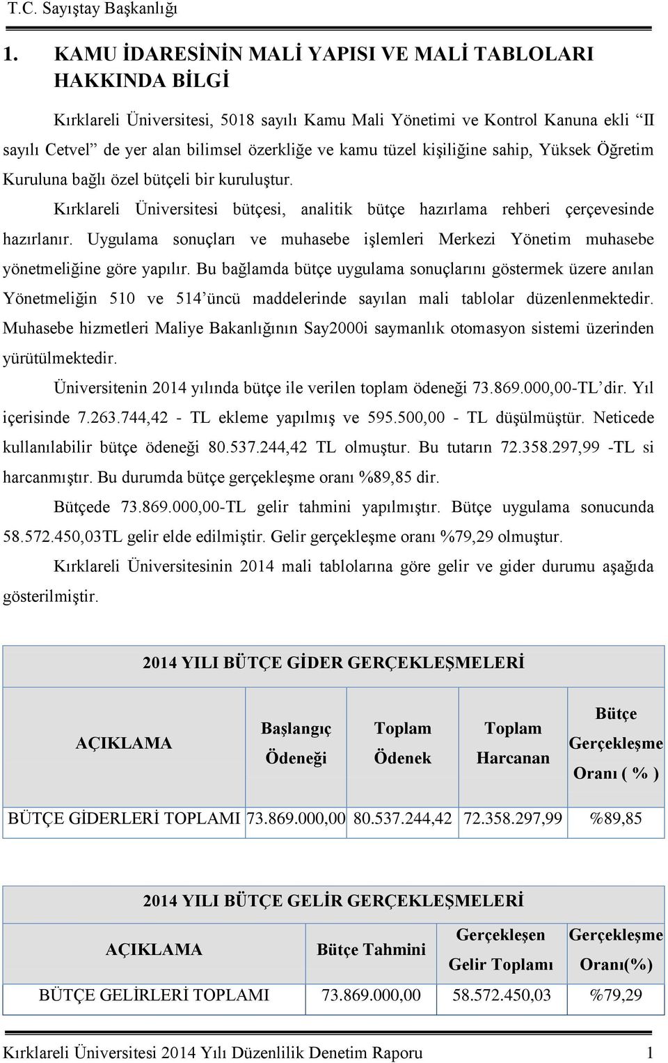 Uygulama sonuçları ve muhasebe iģlemleri Merkezi Yönetim muhasebe yönetmeliğine göre yapılır.