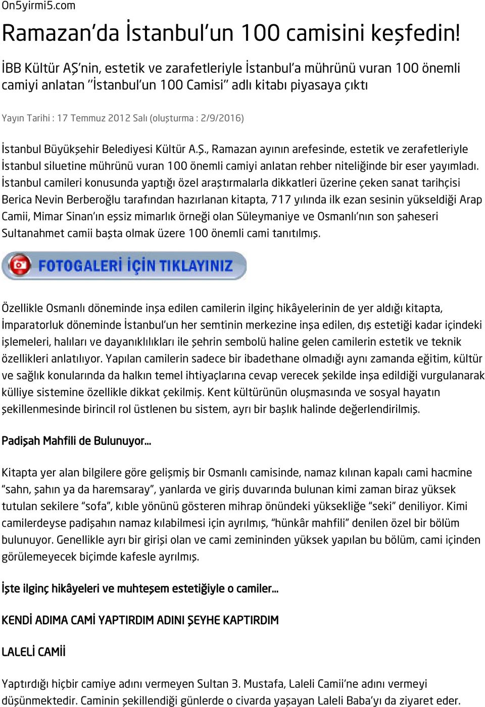 2/9/2016) İstanbul Büyükşehir Belediyesi Kültür A.Ş.