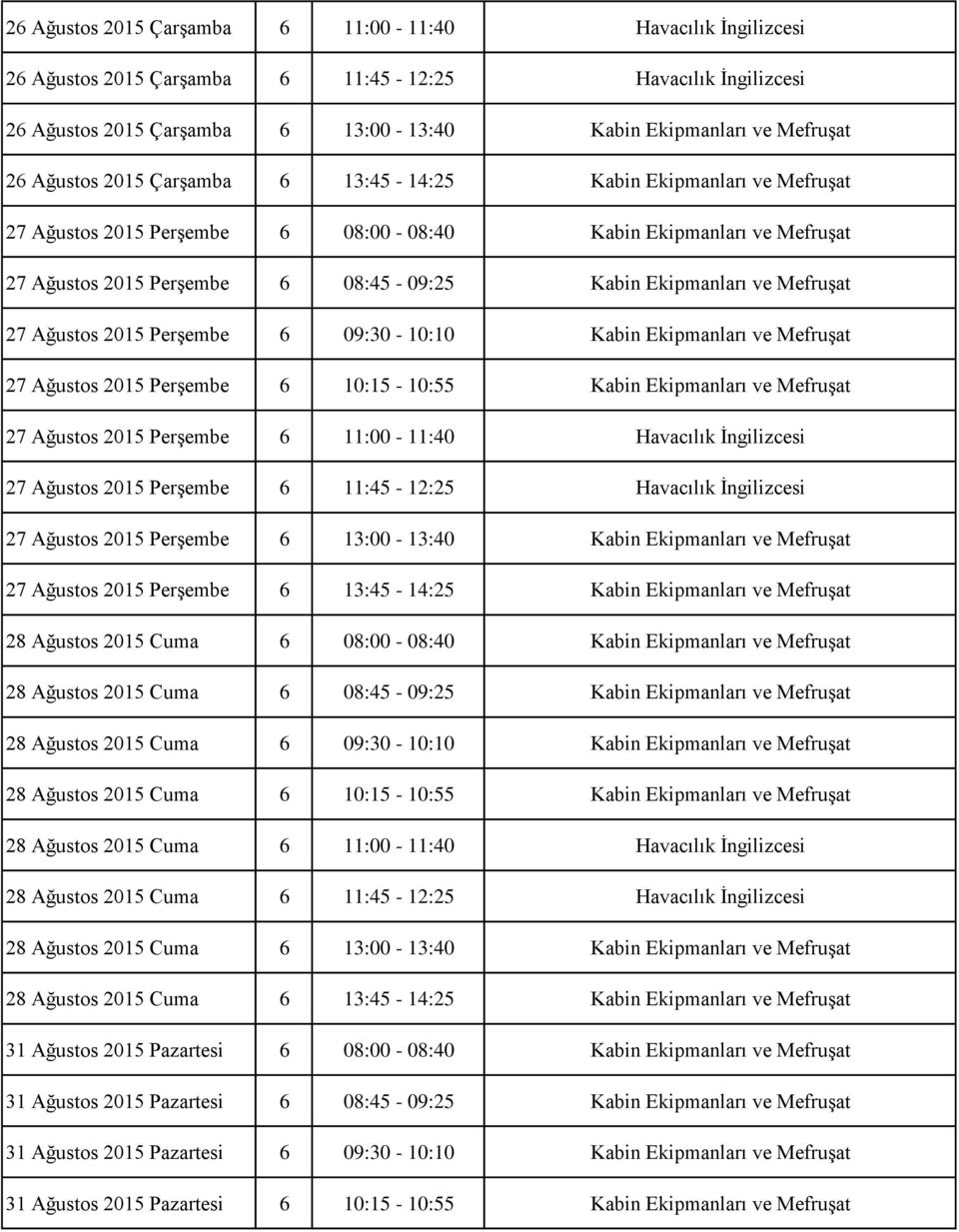 Mefruşat 27 Ağustos 2015 Perşembe 6 09:30-10:10 Kabin Ekipmanları ve Mefruşat 27 Ağustos 2015 Perşembe 6 10:15-10:55 Kabin Ekipmanları ve Mefruşat 27 Ağustos 2015 Perşembe 6 11:00-11:40 Havacılık