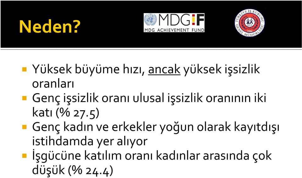 5) Genç kadın ve erkekler yoğun olarak kayıtdışı istihdamda