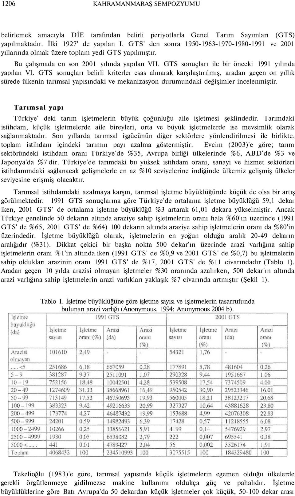 GTS sonuçları belirli kriterler esas alınarak karşılaştırılmış, aradan geçen on yıllık sürede ülkenin tarımsal yapısındaki ve mekanizasyon durumundaki değişimler incelenmiştir.