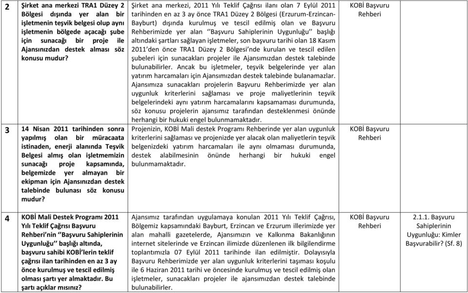 3 14 Nisan 2011 tarihinden sonra yapılmış olan bir müracaata istinaden, enerji alanında Teşvik Belgesi almış olan işletmemizin sunacağı proje kapsamında, belgemizde yer almayan bir ekipman için