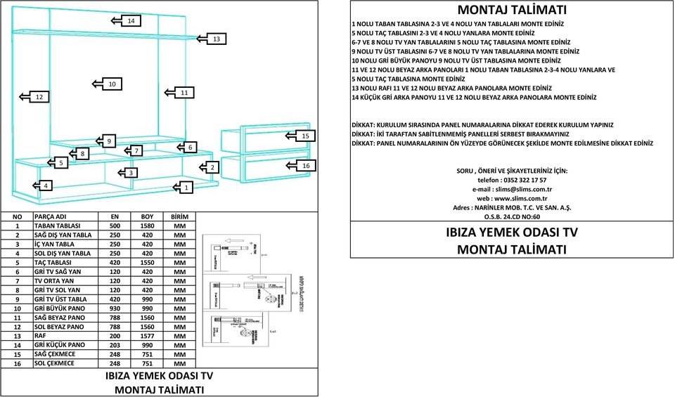 TAÇ TABLASINA MONTE EDİNİZ 3 NOLU RAFI VE NOLU BEYAZ ARKA PANOLARA MONTE EDİNİZ 4 KÜÇÜK GRİ ARKA PANOYU VE NOLU BEYAZ ARKA PANOLARA MONTE EDİNİZ 4 5 8 TABAN TABLASI 500 580 SAĞ DIŞ YAN TABLA 50 40 3