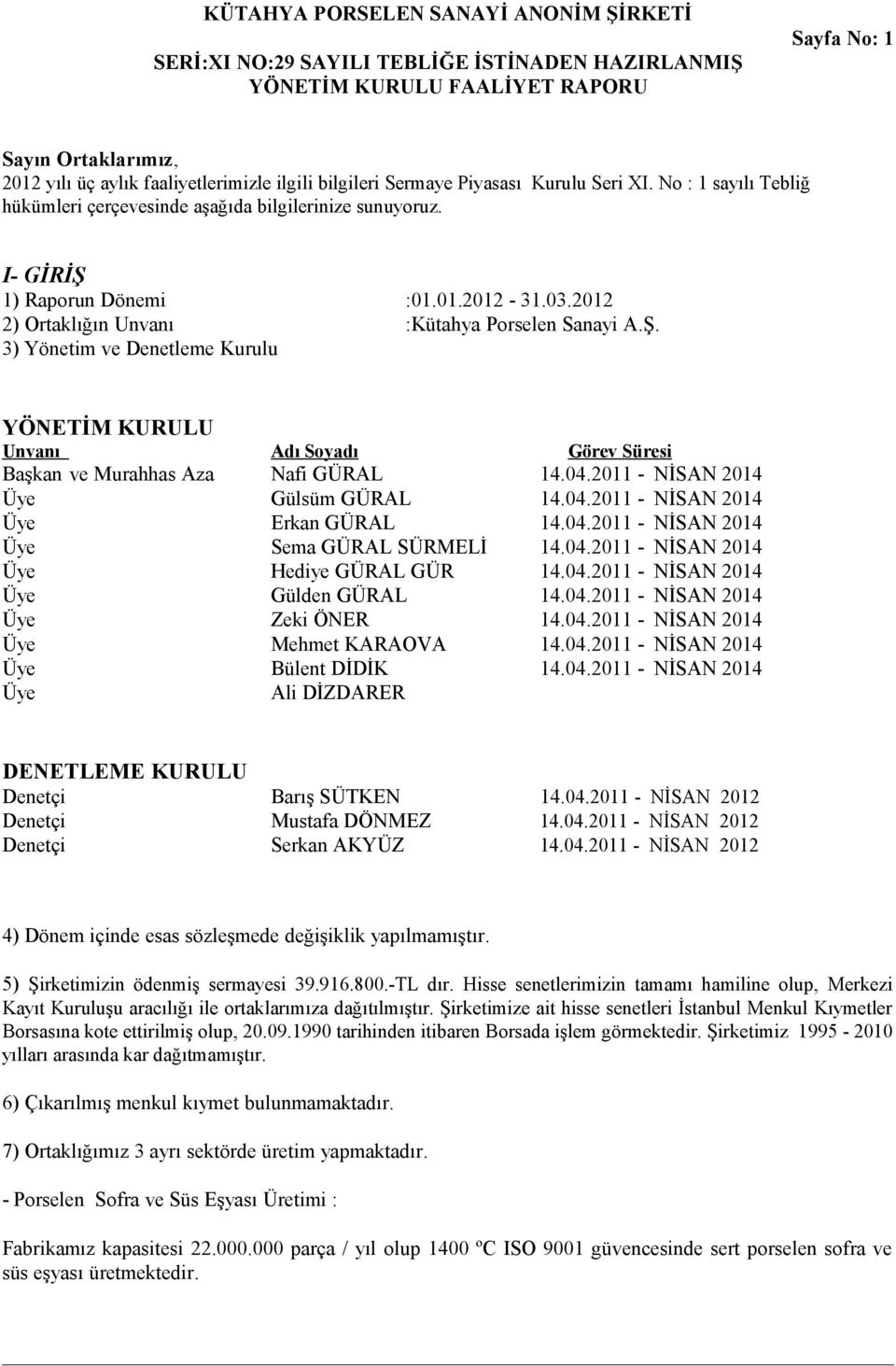 04.2011 - NİSAN 2014 Üye Gülsüm GÜRAL 14.04.2011 - NİSAN 2014 Üye Erkan GÜRAL 14.04.2011 - NİSAN 2014 Üye Sema GÜRAL SÜRMELİ 14.04.2011 - NİSAN 2014 Üye Hediye GÜRAL GÜR 14.04.2011 - NİSAN 2014 Üye Gülden GÜRAL 14.