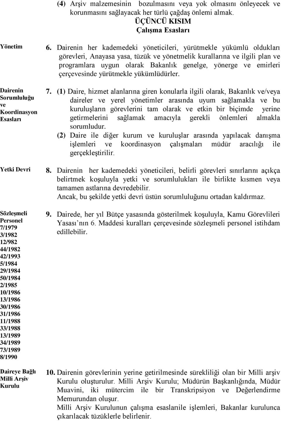 30/1986 31/1986 11/1988 33/1988 13/1989 34/1989 73/1989 8/1990 Daireye Bağlı Milli Arşiv Kurulu 6.