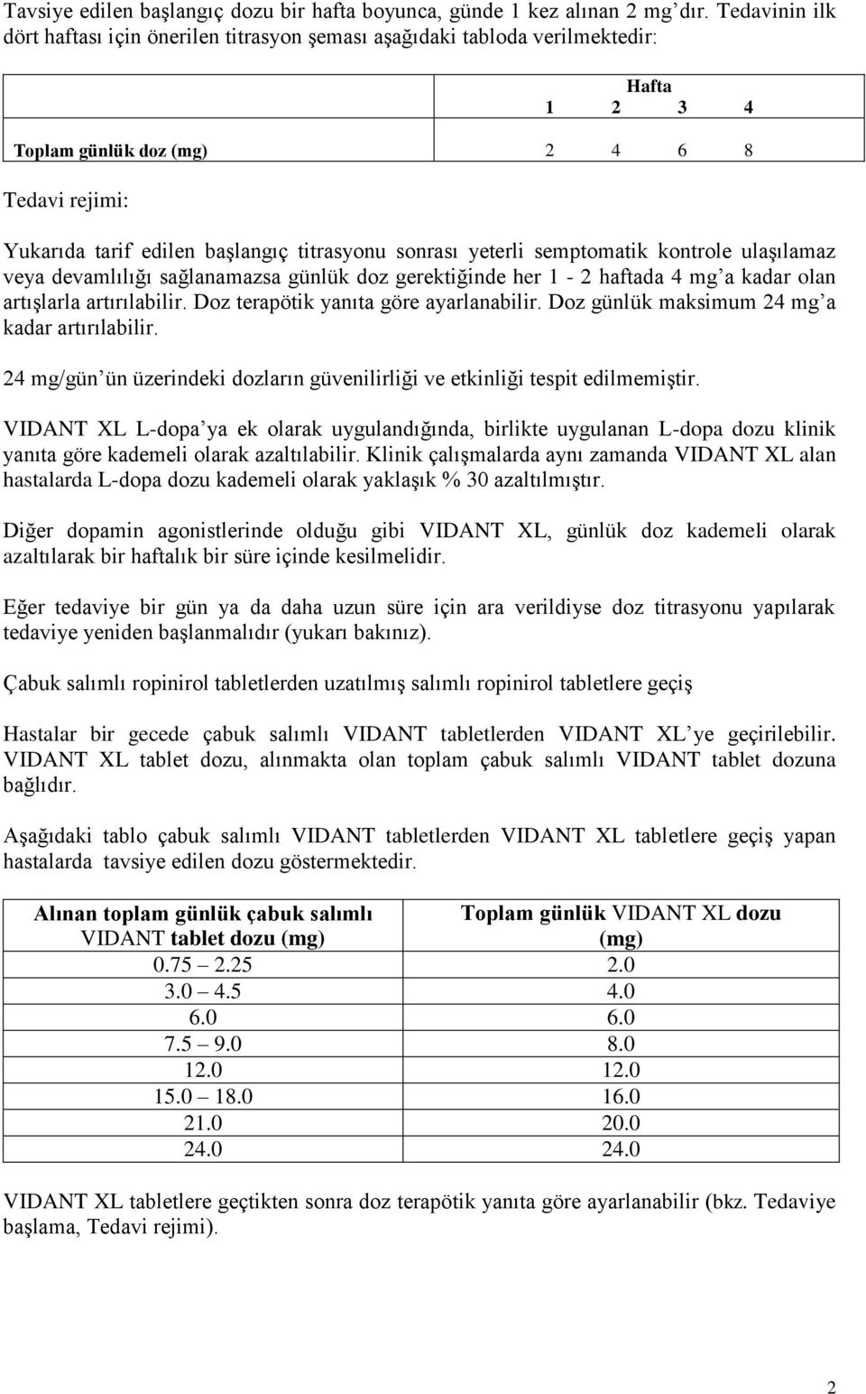 sonrası yeterli semptomatik kontrole ulaşılamaz veya devamlılığı sağlanamazsa günlük doz gerektiğinde her 1-2 haftada 4 mg a kadar olan artışlarla artırılabilir.