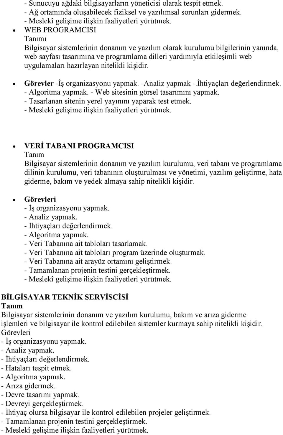 hazırlayan nitelikli kişidir. Görevler -İş organizasyonu yapmak. -Analiz yapmak -.İhtiyaçları değerlendirmek. - Algoritma yapmak. - Web sitesinin görsel tasarımını yapmak.