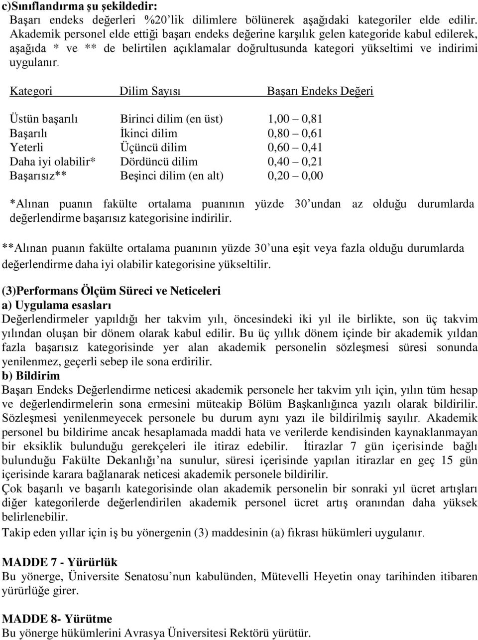 Kategori Dilim Sayısı Başarı Endeks Değeri Üstün başarılı Birinci dilim (en üst) 1,00 0,81 Başarılı Yeterli İkinci dilim Üçüncü dilim 0,80 0,61 0,60 0,41 Daha iyi olabilir* Başarısız** Dördüncü dilim