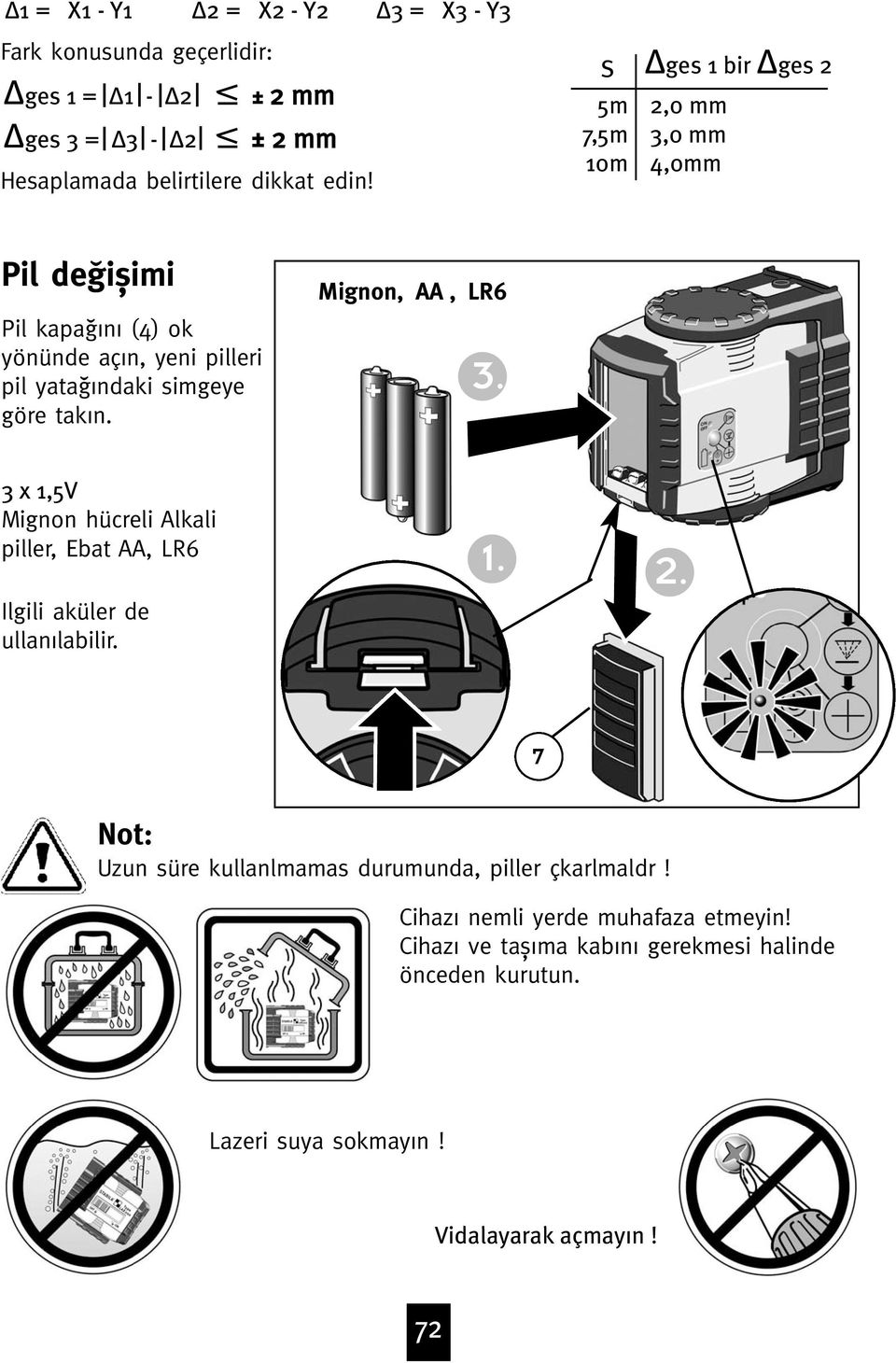 Mignon, AA, LR6 3. 3 x 1,5V Mignon hücreli Alkali piller, Ebat AA, LR6 Ilgili aküler de ullan labilir. 1. 2.