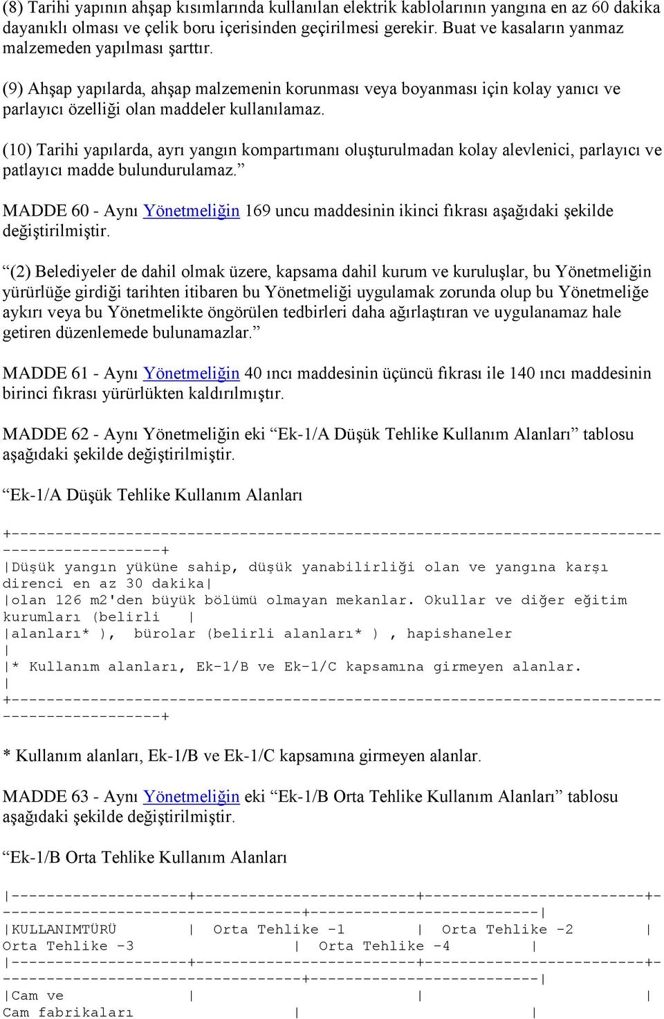 (10) Tarihi yapılarda, ayrı yangın kompartımanı oluşturulmadan kolay alevlenici, parlayıcı ve patlayıcı madde bulundurulamaz.