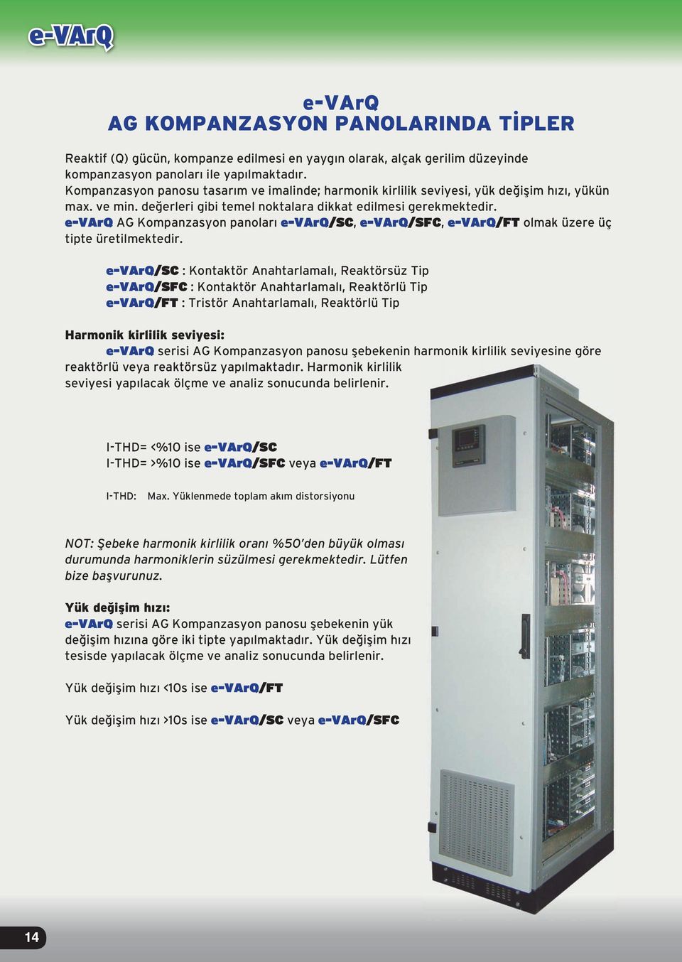 e-varq AG Kompanzasyon panoları e-varq/sc, e-varq/sfc, e-varq/ft olmak üzere üç tipte üretilmektedir.