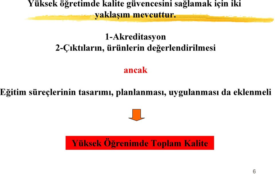 1-Akreditasyon 2-Çıktıların, ürünlerin değerlendirilmesi