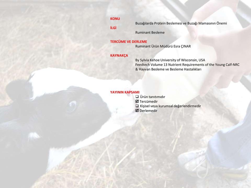 Feedtech Volume 13 Nutrient Requirements of the Young Calf-NRC & Hayvan Besleme ve Besleme