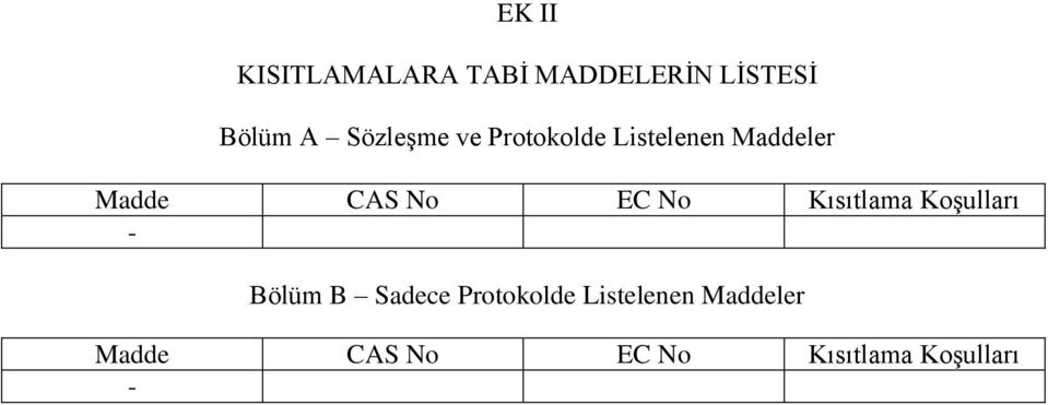 EC No Kısıtlama Koşulları - Bölüm B Sadece Protokolde