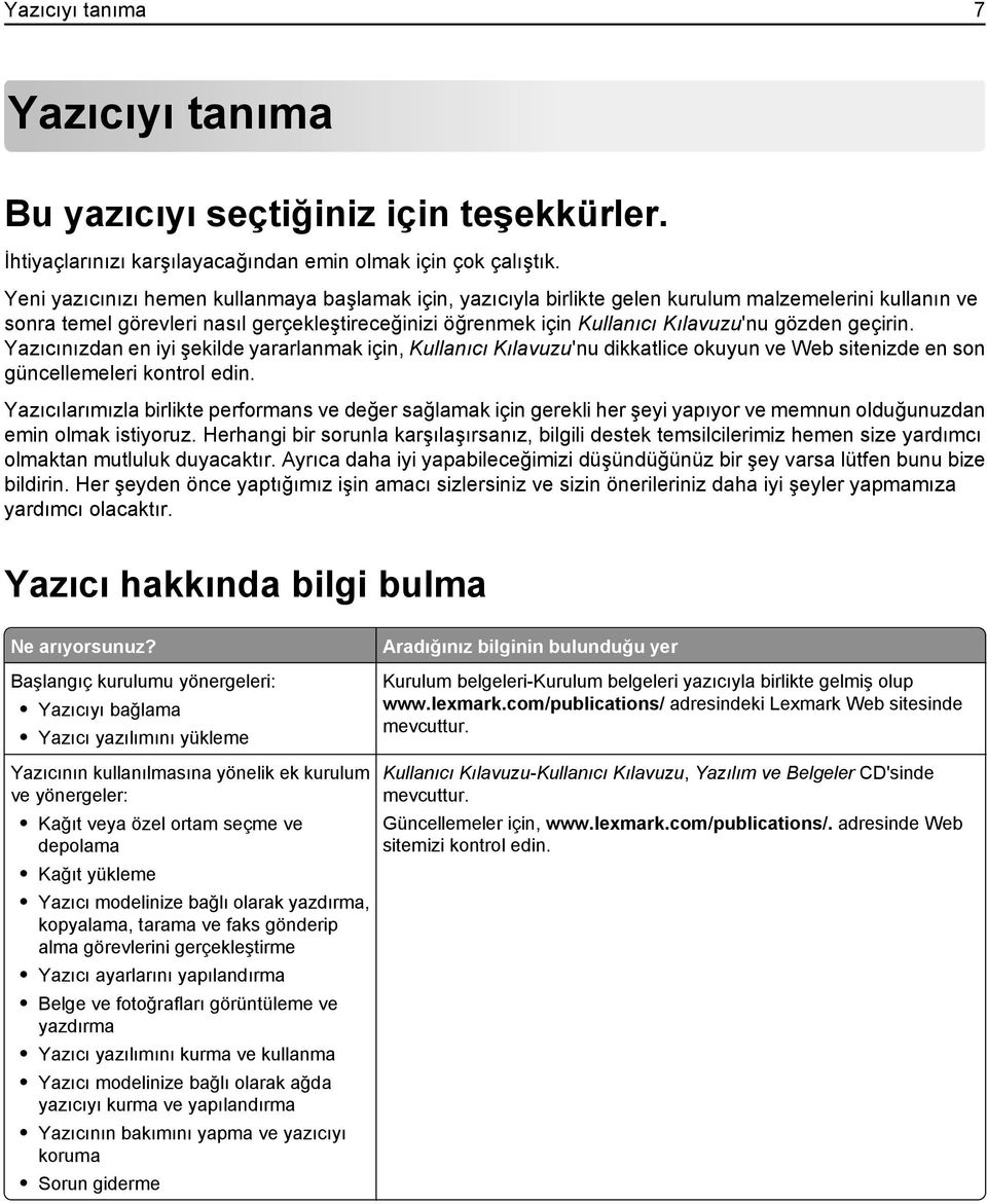 geçirin. Yazıcınızdan en iyi şekilde yararlanmak için, Kullanıcı Kılavuzu'nu dikkatlice okuyun ve Web sitenizde en son güncellemeleri kontrol edin.